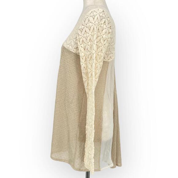 ALTAR'D STATE Cream Tunic Blouse Sheer Knit Floral Lace Long Sleeve Size Small - Picture 3 of 6